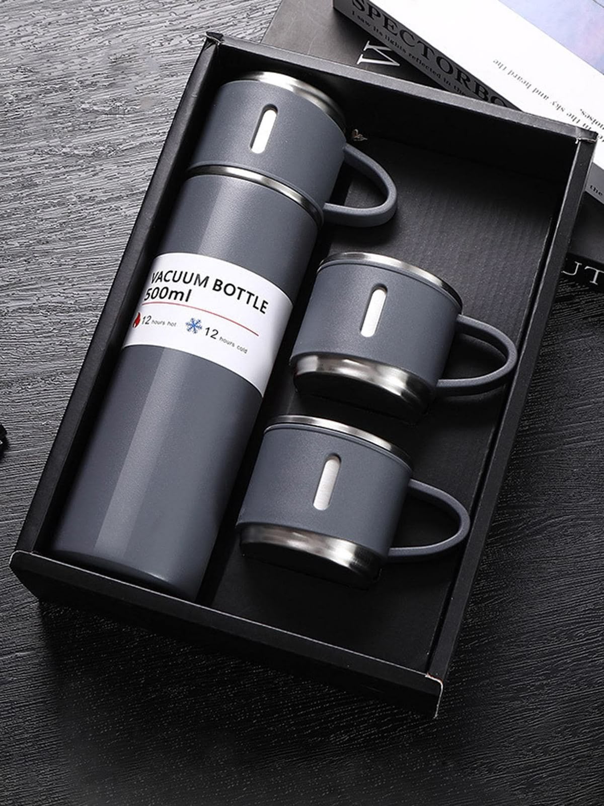 Christmas Gift 3pcs Outdoor Travel Coffee Tea Thermos Vacuum Flask Stainless Steel Water Bottle Gift Set with 2 Cup