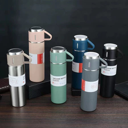 Stainless Steel 500ml Water Bottle With Cup Hot & Cool ( Random Colors Will Be Sent )