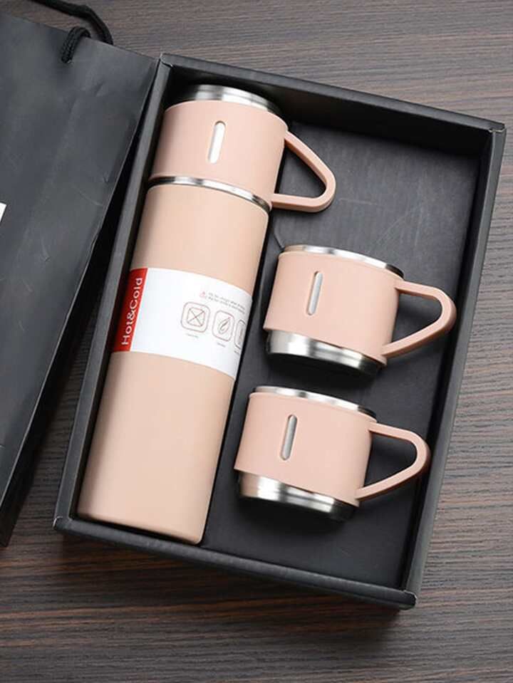 Christmas Gift 3pcs Outdoor Travel Coffee Tea Thermos Vacuum Flask Stainless Steel Water Bottle Gift Set with 2 Cup