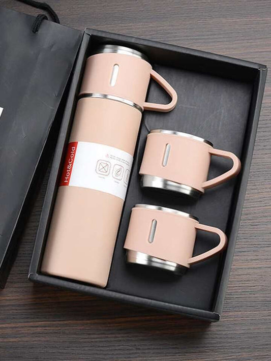 Christmas Gift 3pcs Outdoor Travel Coffee Tea Thermos Vacuum Flask Stainless Steel Water Bottle Gift Set with 2 Cup